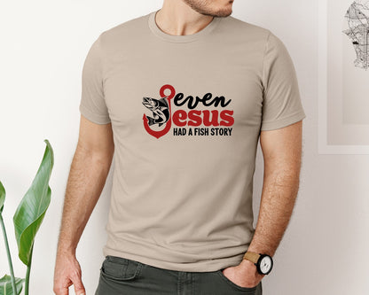brand:Bella Canvas|color:Heather Tan|Even Jesus Had A Fish Story 3 Graphic T-Shirt