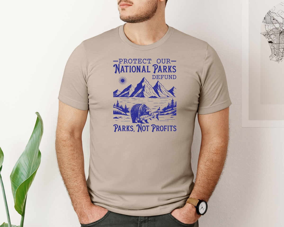 brand:Bella Canvas|color:Heather Tan|Protect Our National Parks Defund Doge Graphic T-Shirt
