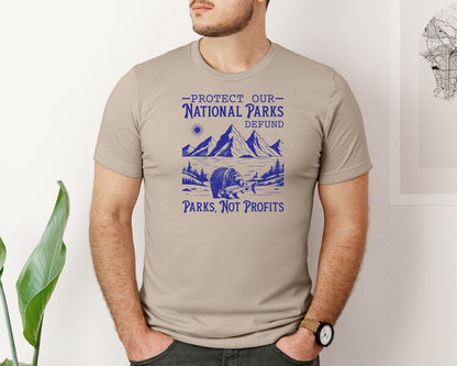 brand:Bella Canvas|color:Heather Tan|Protect Our National Parks Defund Doge Graphic T-Shirt