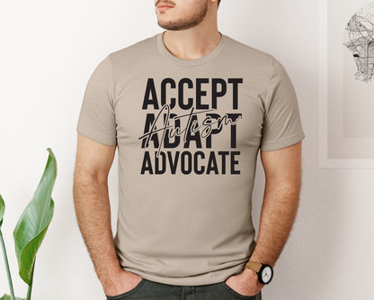 brand:Bella Canvas|color:Heather Tan|Accept Adapt Advocate Autism Graphic T-Shirt