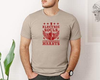 brand:Bella Canvas|color:Heather Tan|Electric Souls Thunderous Hearts Graphic T-Shirt