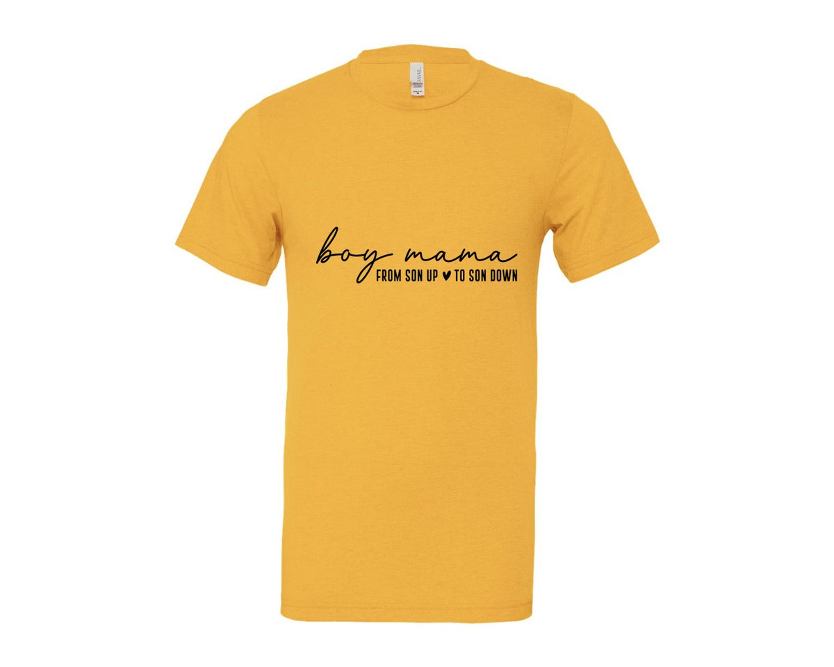 brand:Bella Canvas|color:Heather Yellow Gold|Boy Mama From Son Up To Son Down 3 Graphic T-Shirt