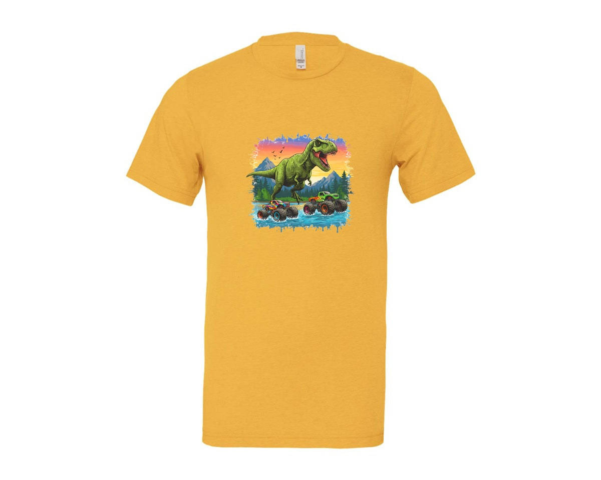 brand:Bella Canvas|color:Heather Yellow Gold|Dinosaur Monster Truck T Rex Graphic T-Shirt