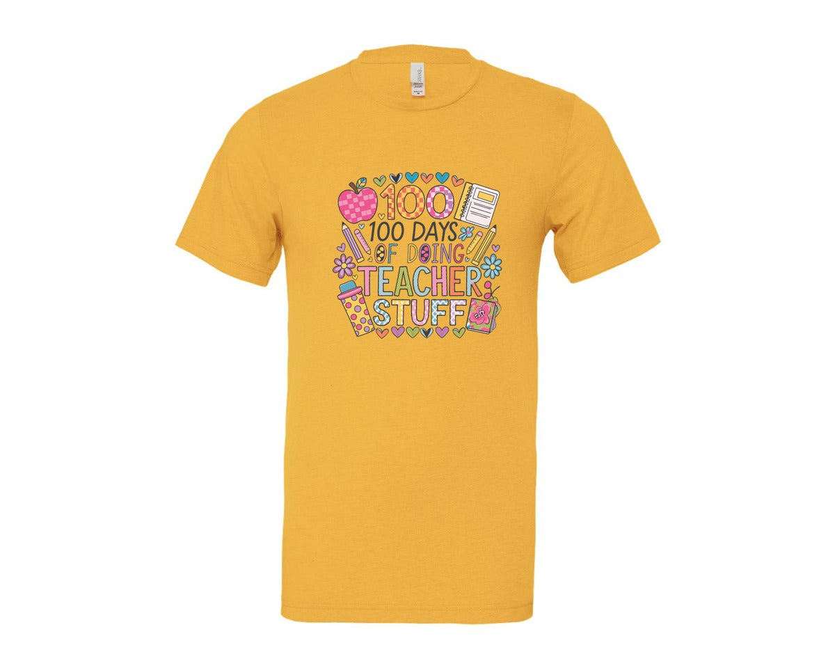 brand:Bella Canvas|color:Heather Yellow Gold|100 Days Of School 57 Graphic T-Shirt