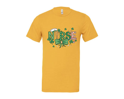 brand:Bella Canvas|color:Heather Yellow Gold|St Patricks Day Nurse Lucky Nurse 6 Graphic T-Shirt
