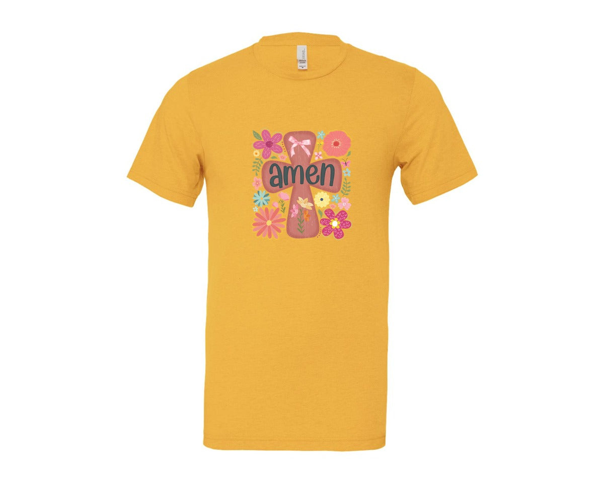 brand:Bella Canvas|color:Heather Yellow Gold|Boho Floral Amen Christian Graphic T-Shirt