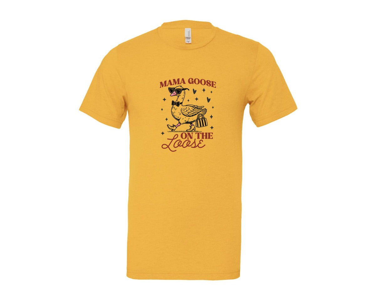 brand:Bella Canvas|color:Heather Yellow Gold|Mama Goose On The Loose Pngtrendy Funny Graphic T-Shirt