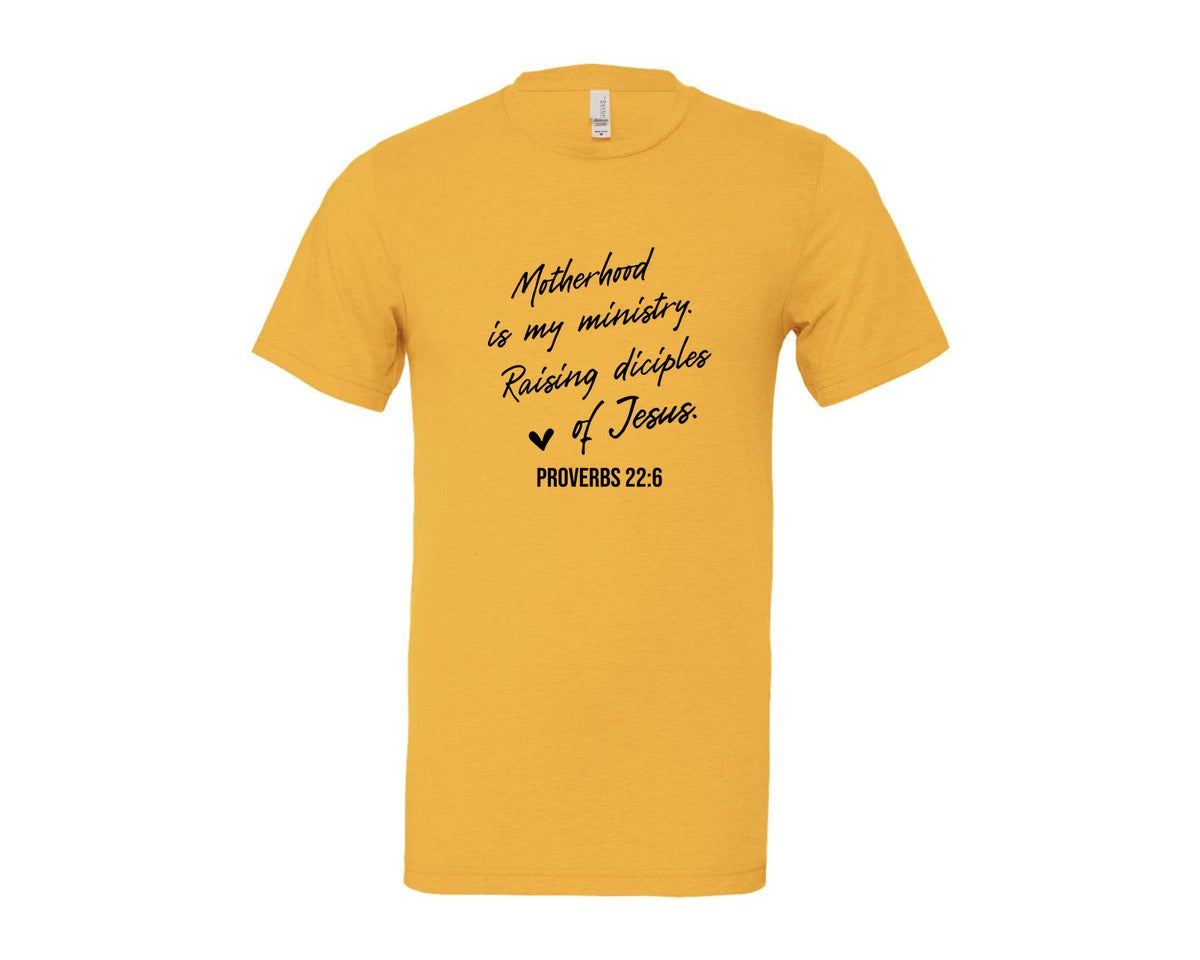 brand:Bella Canvas|color:Heather Yellow Gold|Christian Mom Motherhood Is Kingdom Graphic T-Shirt