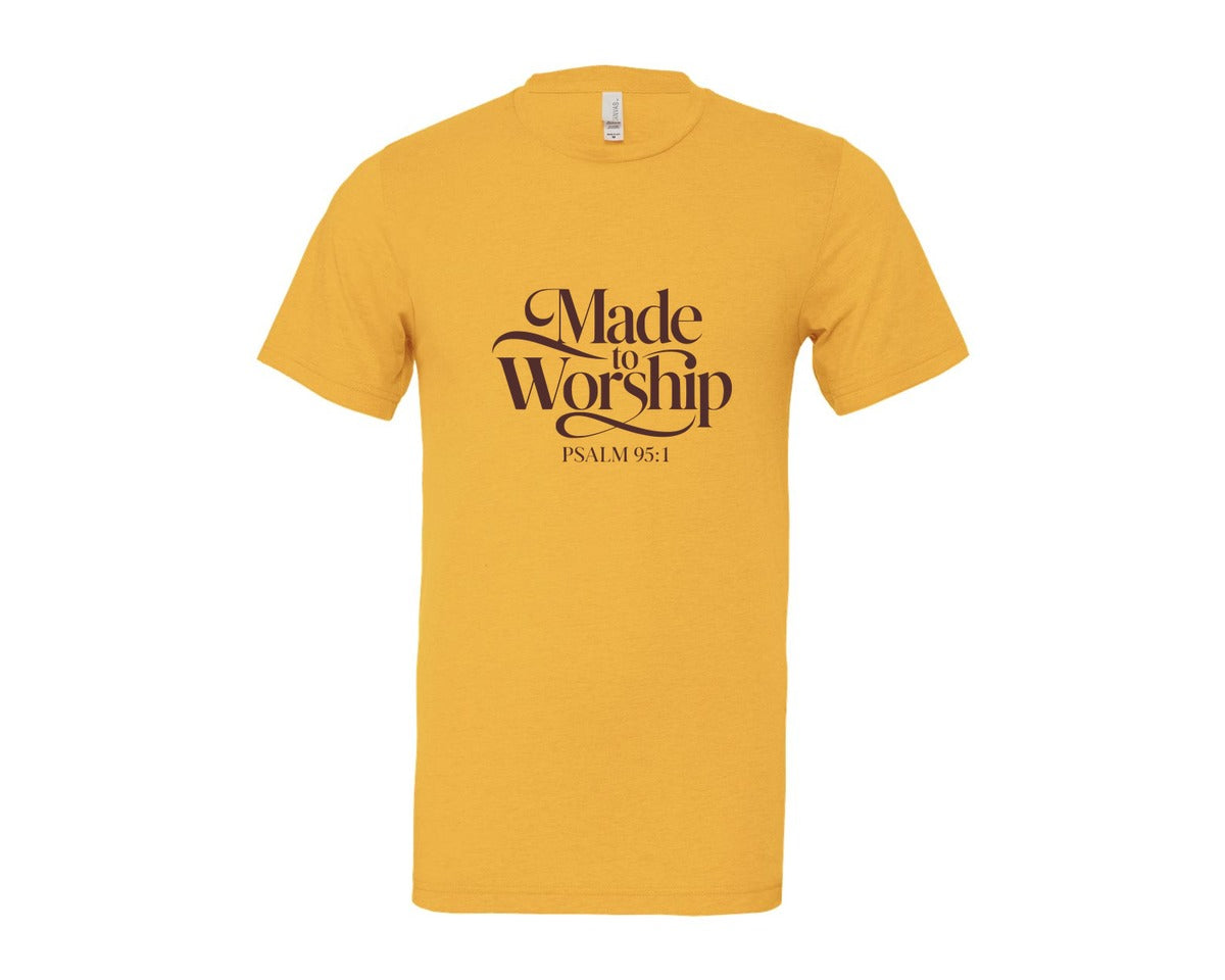 brand:Bella Canvas|color:Heather Yellow Gold|Made To Worship Psalm 951 Design 3 Graphic T-Shirt