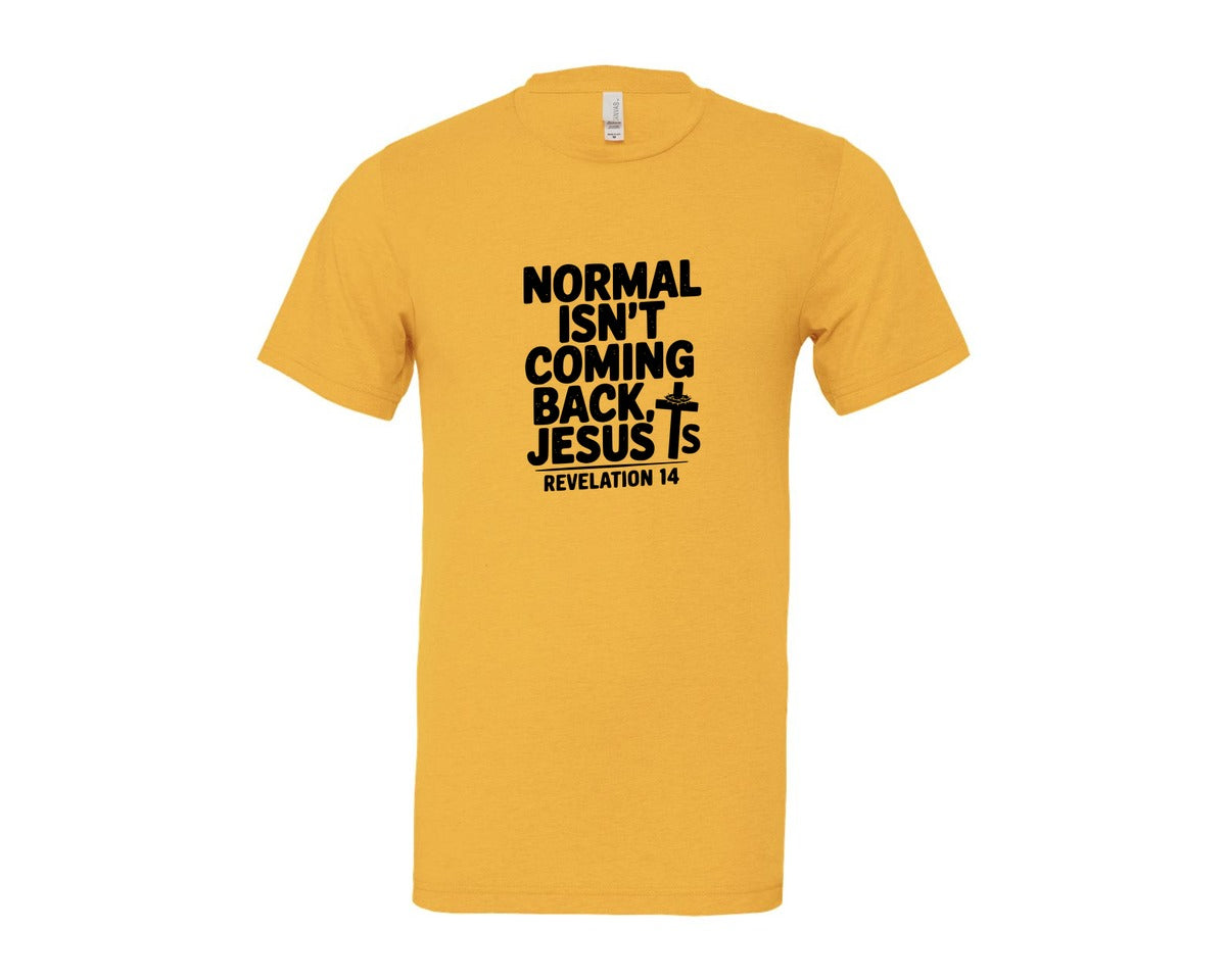 brand:Bella Canvas|color:Heather Yellow Gold|Normal Isnt Coming Back But Jesus Is Sv Graphic T-Shirt