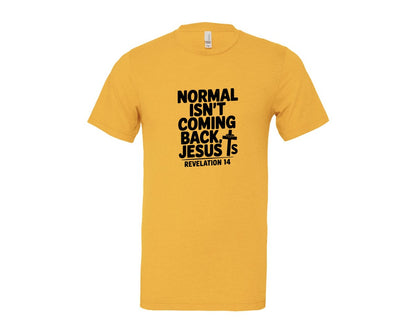 brand:Bella Canvas|color:Heather Yellow Gold|Normal Isnt Coming Back But Jesus Is Sv Graphic T-Shirt