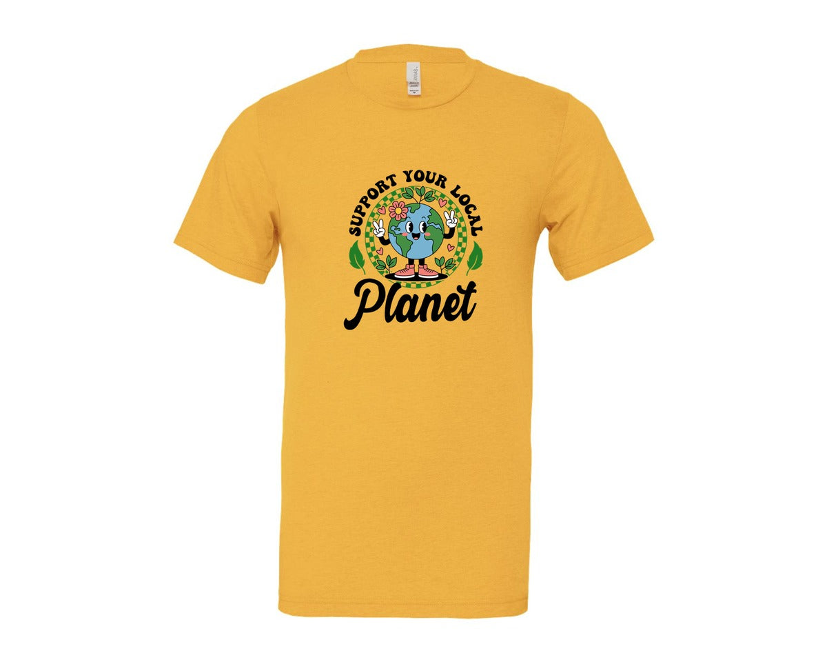 brand:Bella Canvas|color:Heather Yellow Gold|Earth Day Support Your Local Planet 2 Graphic T-Shirt