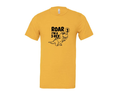 brand:Bella Canvas|color:Heather Yellow Gold|3 Rex Dinosaur Birthday Graphic T-Shirt