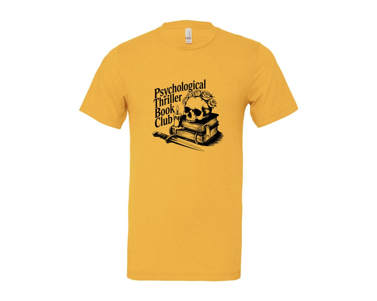 brand:Bella Canvas|color:Heather Yellow Gold|Psychological Thriller Book Club T S Graphic T-Shirt