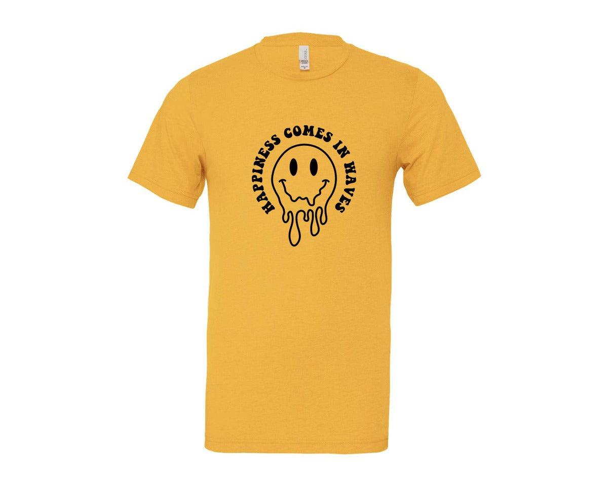 brand:Bella Canvas|color:Heather Yellow Gold|Happiness Comes In Waves Wavy Graphic T-Shirt