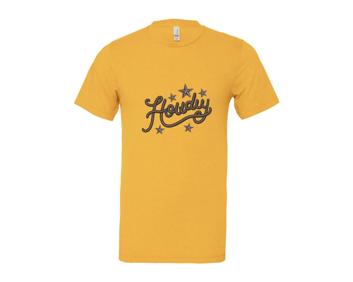 brand:Bella Canvas|color:Heather Yellow Gold|Howdy Western Cowboy Rope Graphic T-Shirt