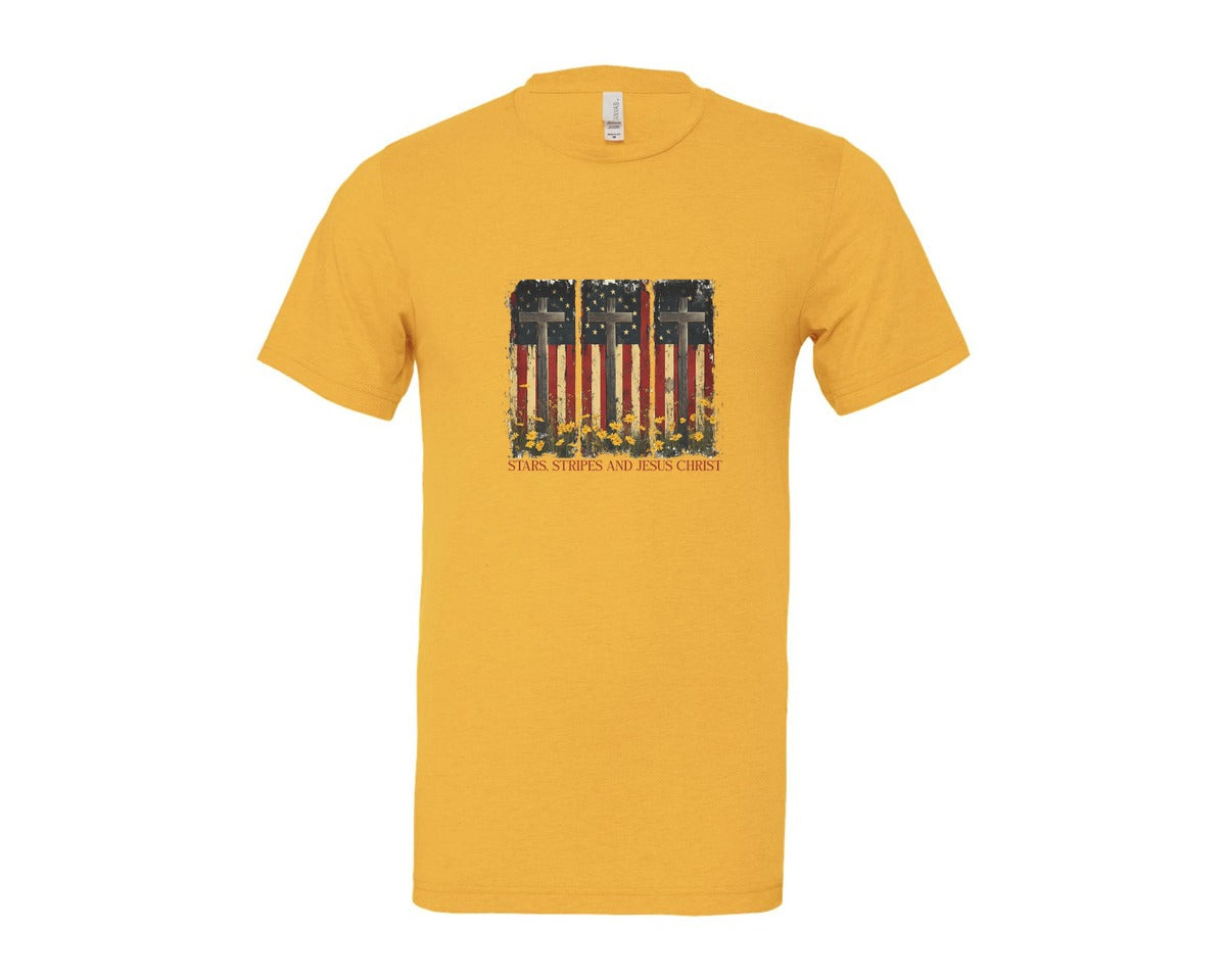 brand:Bella Canvas|color:Heather Yellow Gold|Stars And Stripes And Jesus Christ Graphic T-Shirt