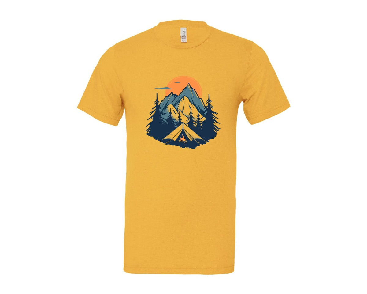 brand:Bella Canvas|color:Heather Yellow Gold|Sunset Camping Adventure T Shirt Design 8 Graphic T-Shirt