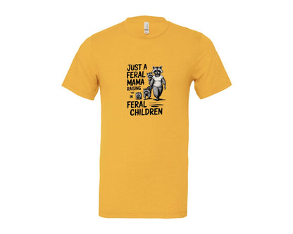 brand:Bella Canvas|color:Heather Yellow Gold|Funny Mothers Day Raccoon Mama Tired Graphic T-Shirt