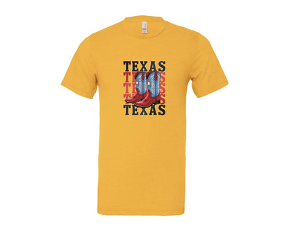 brand:Bella Canvas|color:Heather Yellow Gold|Texas Cowboy Boots Western Rodeo 4 Graphic T-Shirt