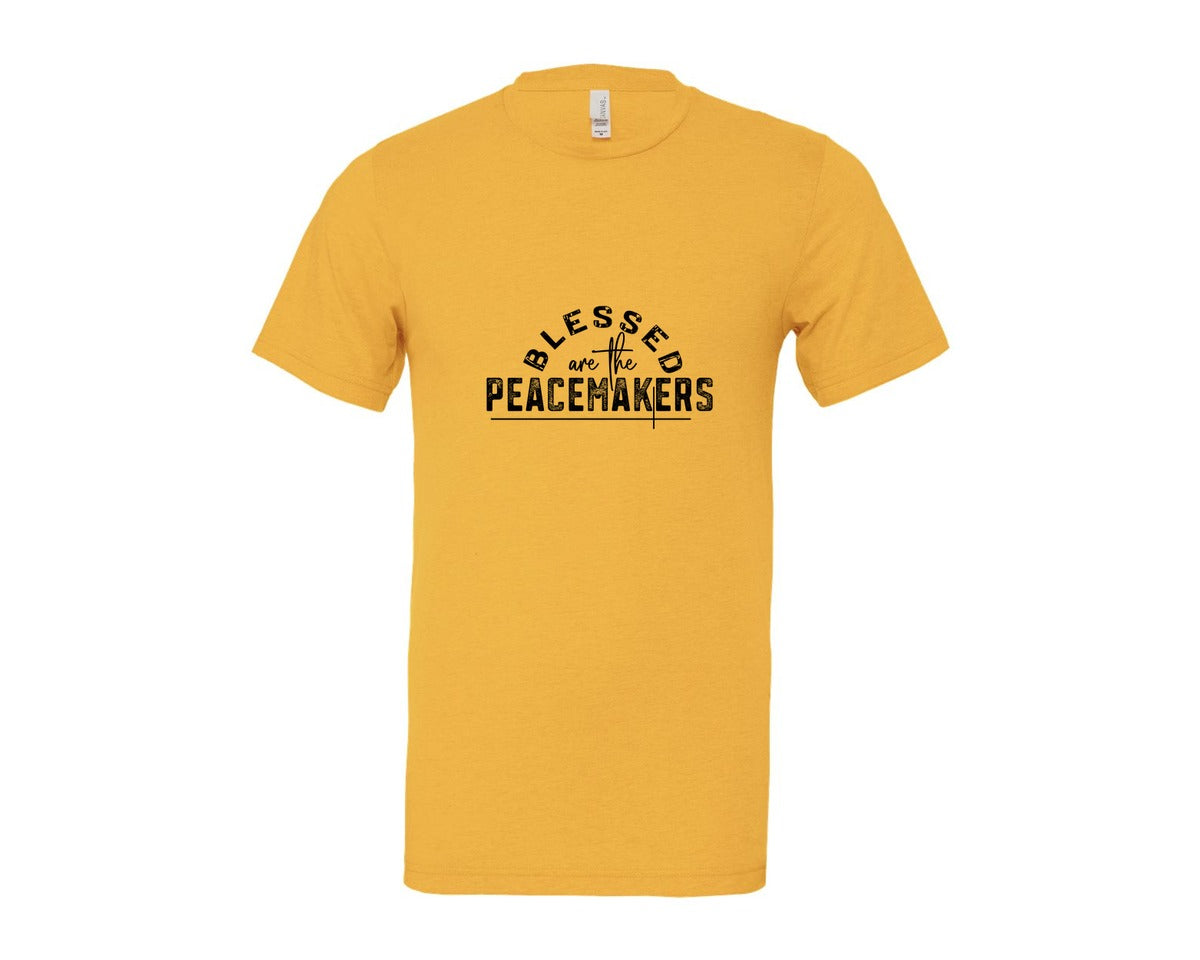 brand:Bella Canvas|color:Heather Yellow Gold|Blessed Are The Peacemakers Sleeve 3 Graphic T-Shirt