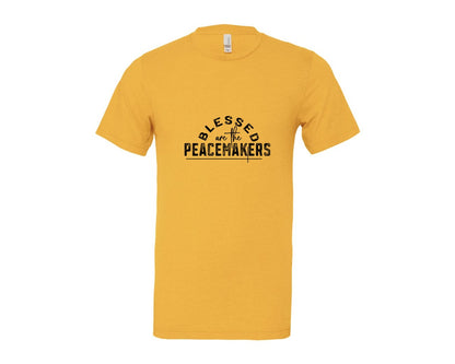 brand:Bella Canvas|color:Heather Yellow Gold|Blessed Are The Peacemakers Sleeve 3 Graphic T-Shirt