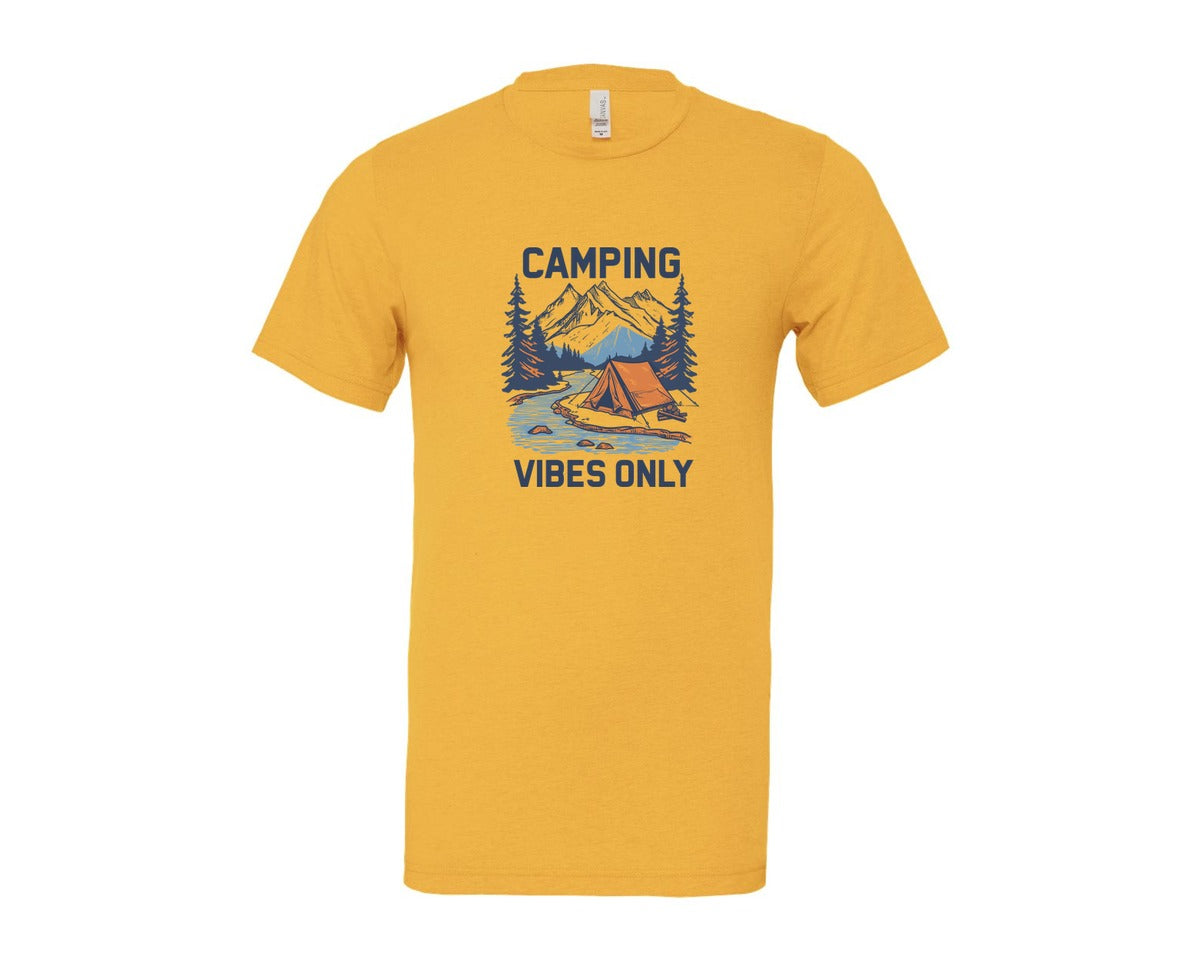 brand:Bella Canvas|color:Heather Yellow Gold|Camping Vibes Only Outdoor Adventure Tee Graphic T-Shirt