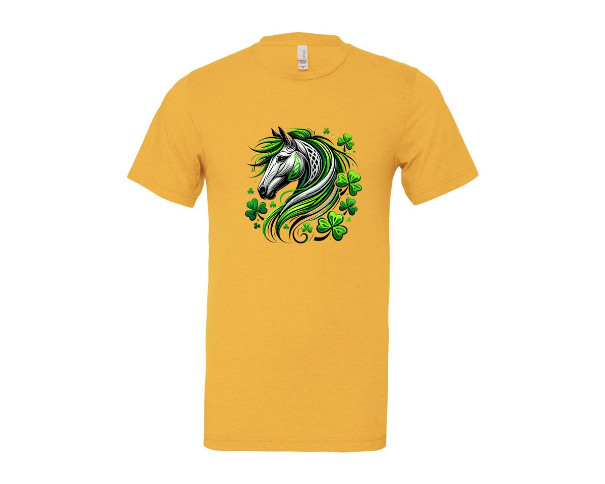 brand:Bella Canvas|color:Heather Yellow Gold|St Patricks Day Horse Lucky Graphic T-Shirt