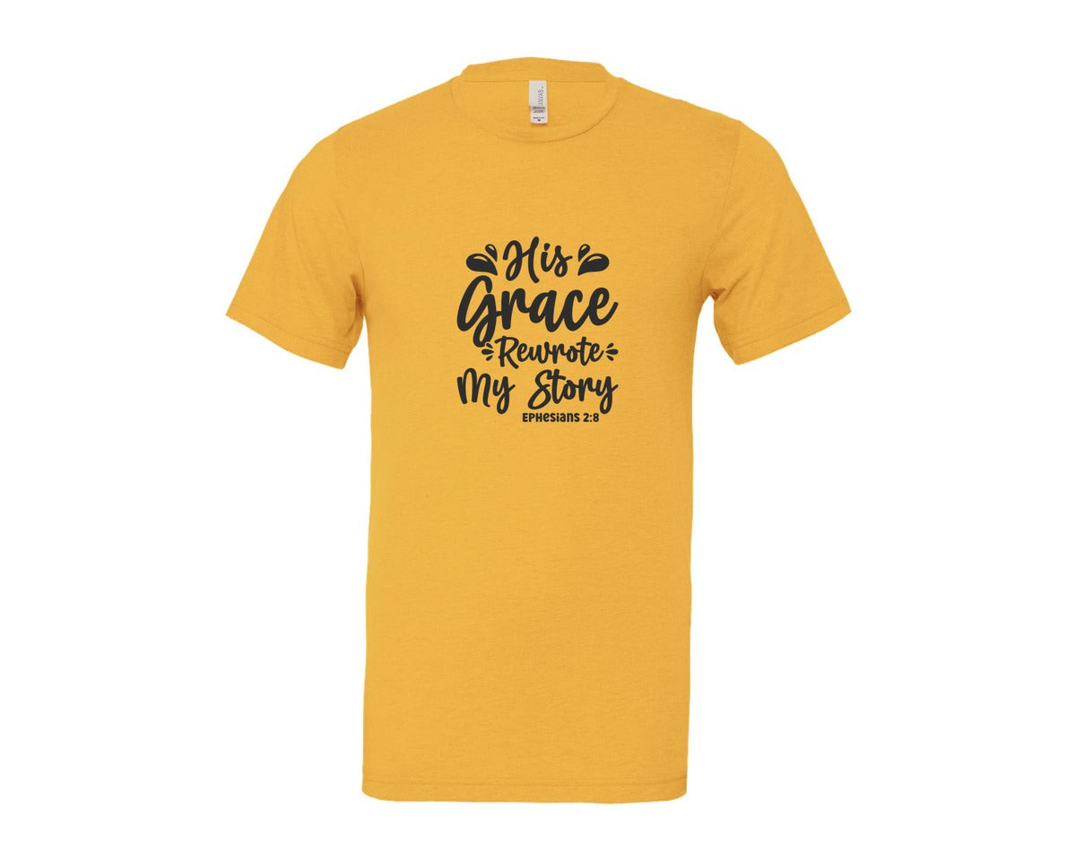 brand:Bella Canvas|color:Heather Yellow Gold|His Grace Rewrites My Story Graphic T-Shirt