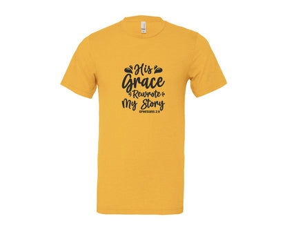 brand:Bella Canvas|color:Heather Yellow Gold|His Grace Rewrites My Story Graphic T-Shirt