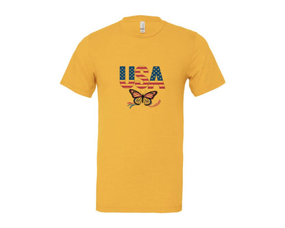 brand:Bella Canvas|color:Heather Yellow Gold|Usa Butterfly Patriotic Graphic T-Shirt