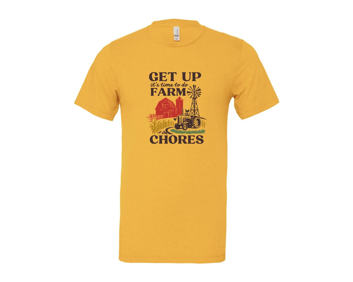 brand:Bella Canvas|color:Heather Yellow Gold|Get Up Its Time To Do Farm Chores 2 Graphic T-Shirt