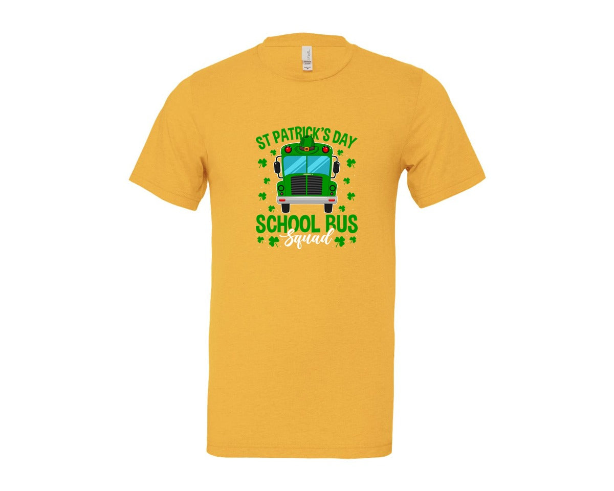 brand:Bella Canvas|color:Heather Yellow Gold|St Patricks Day School Bus Squad School 2 Graphic T-Shirt