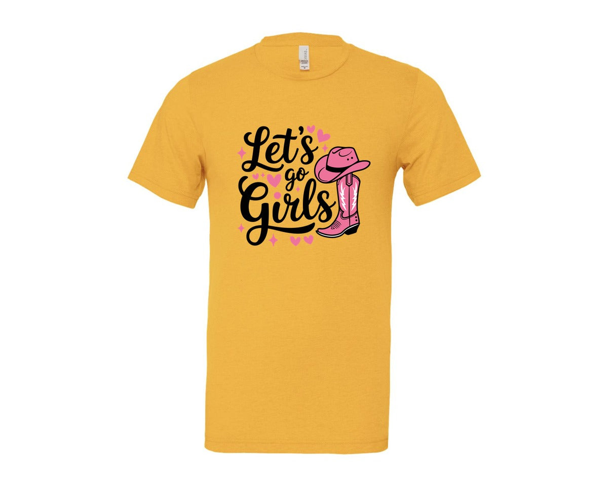 brand:Bella Canvas|color:Heather Yellow Gold|Lets Go Girls Western Cowgirl Graphic T-Shirt