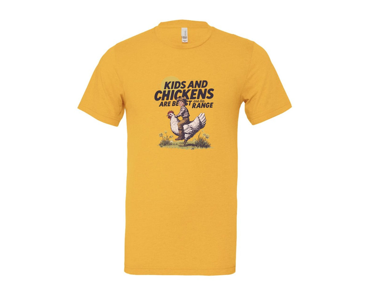 brand:Bella Canvas|color:Heather Yellow Gold|Kids And Chickens Vintage Farm Graphic T-Shirt