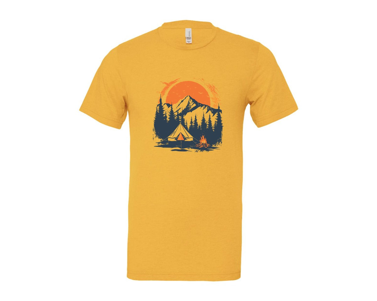 brand:Bella Canvas|color:Heather Yellow Gold|Sunset Camping Adventure T Shirt Design 3 Graphic T-Shirt