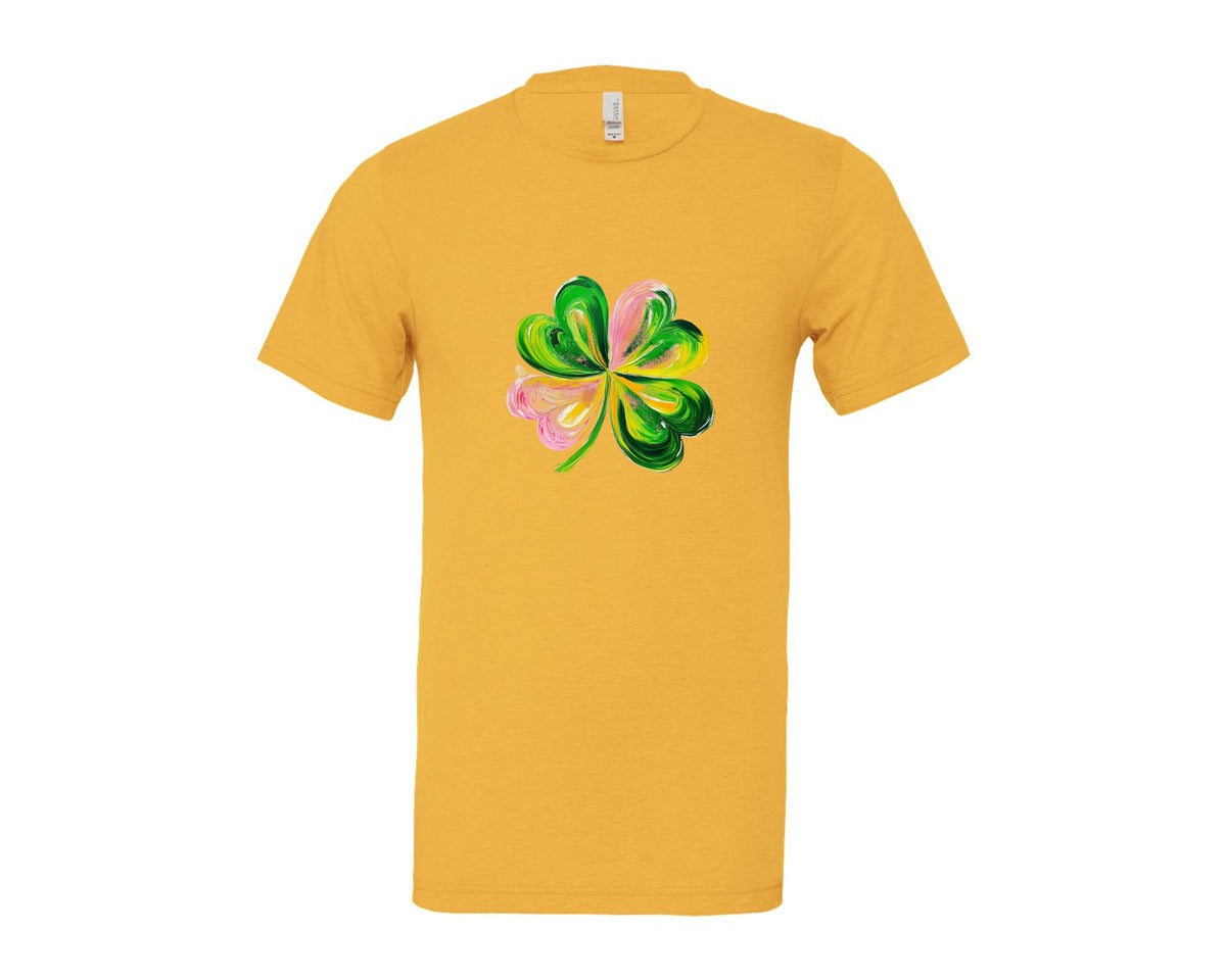 brand:Bella Canvas|color:Heather Yellow Gold|Brushstroke Shamrock Graphic T-Shirt