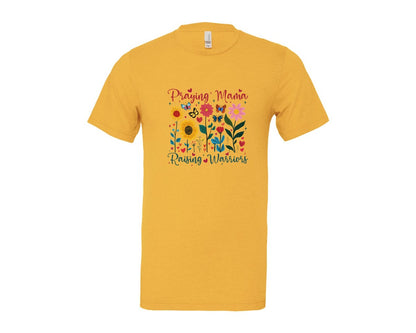 brand:Bella Canvas|color:Heather Yellow Gold|Praying Mama Raising Warriors Boho Graphic T-Shirt
