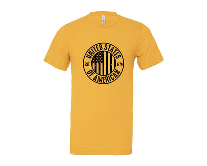 brand:Bella Canvas|color:Heather Yellow Gold|United States Of America Patriotic Graphic T-Shirt