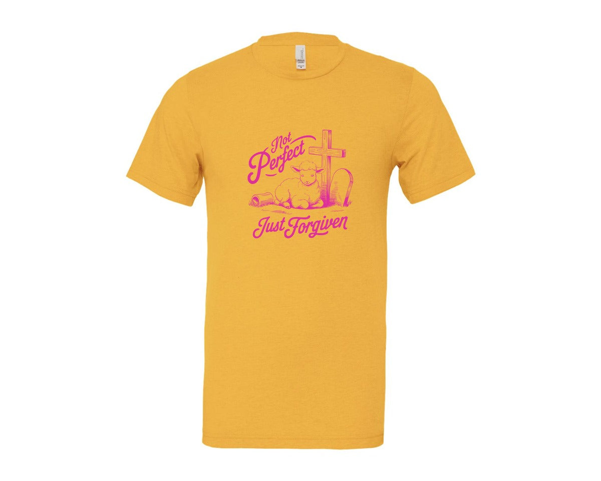 brand:Bella Canvas|color:Heather Yellow Gold|Not Perfect Just Forgiven Design 18 Graphic T-Shirt