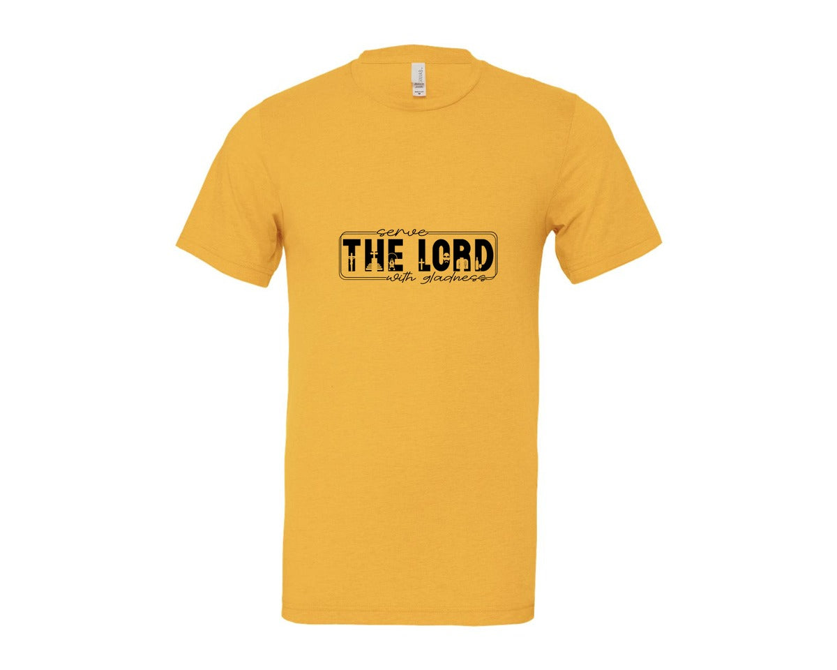 brand:Bella Canvas|color:Heather Yellow Gold|Serve The Lord With Gladness Sleeve Graphic T-Shirt