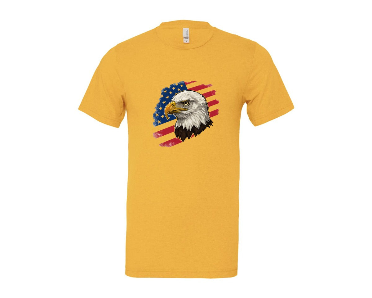 brand:Bella Canvas|color:Heather Yellow Gold|American Eagle With Flag Patriotic Graphic T-Shirt
