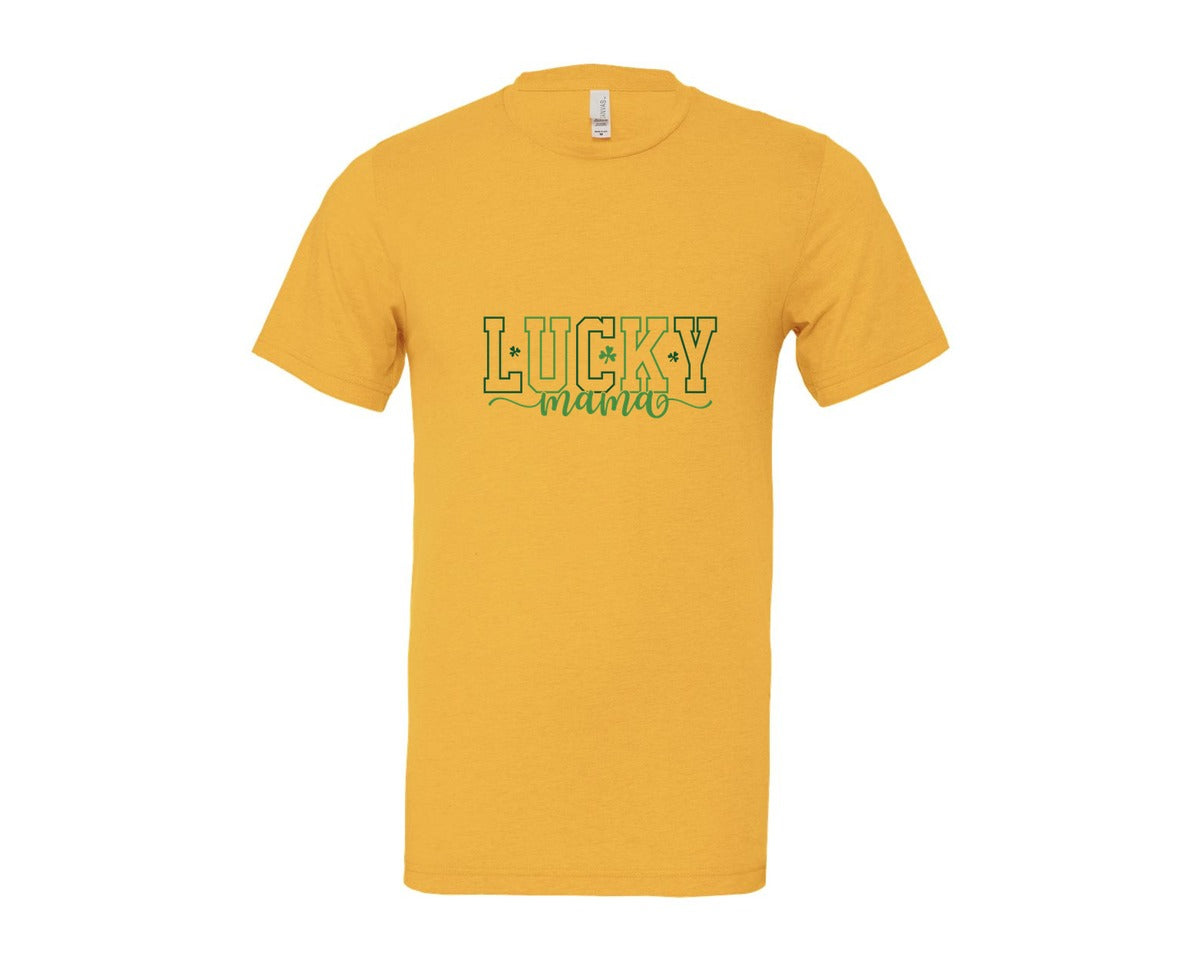 brand:Bella Canvas|color:Heather Yellow Gold|Shamrock Lucky Mama St Patricks Day Graphic T-Shirt