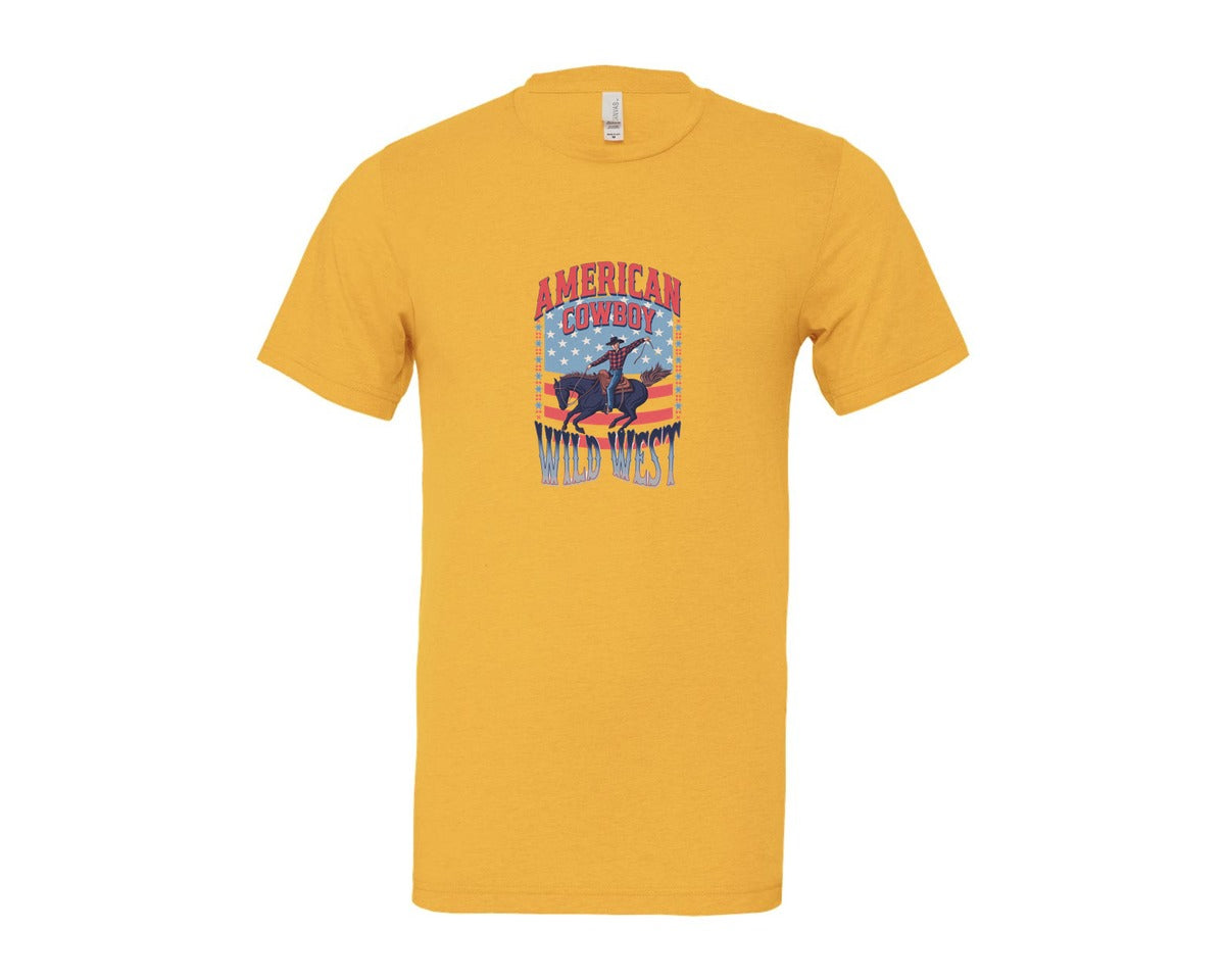 brand:Bella Canvas|color:Heather Yellow Gold|American Cowboy Wild West Vintage Graphic T-Shirt