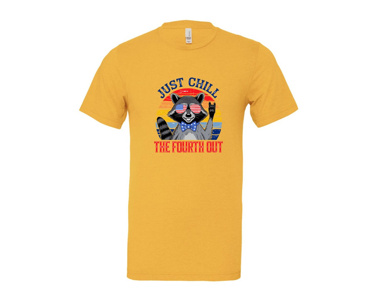 brand:Bella Canvas|color:Heather Yellow Gold|Retro Raccoon 4Th Of July Chill Vibes Graphic T-Shirt