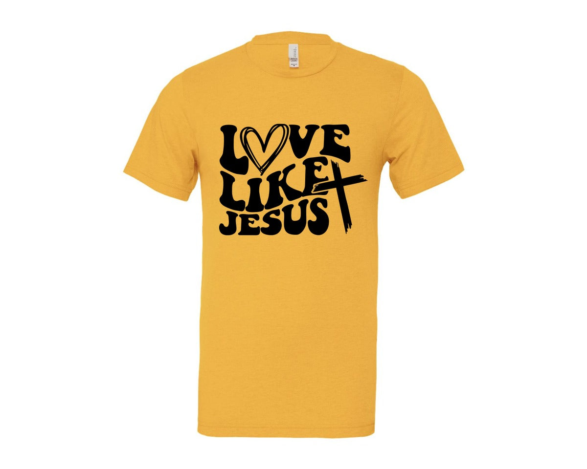 brand:Bella Canvas|color:Heather Yellow Gold|Love Like Jesus Wavy 2 Graphic T-Shirt