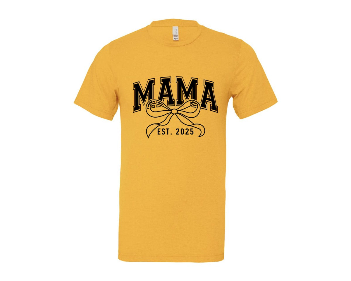 brand:Bella Canvas|color:Heather Yellow Gold|Mama Bow Varsity Graphic T-Shirt