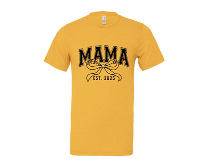 brand:Bella Canvas|color:Heather Yellow Gold|Mama Bow Varsity Graphic T-Shirt