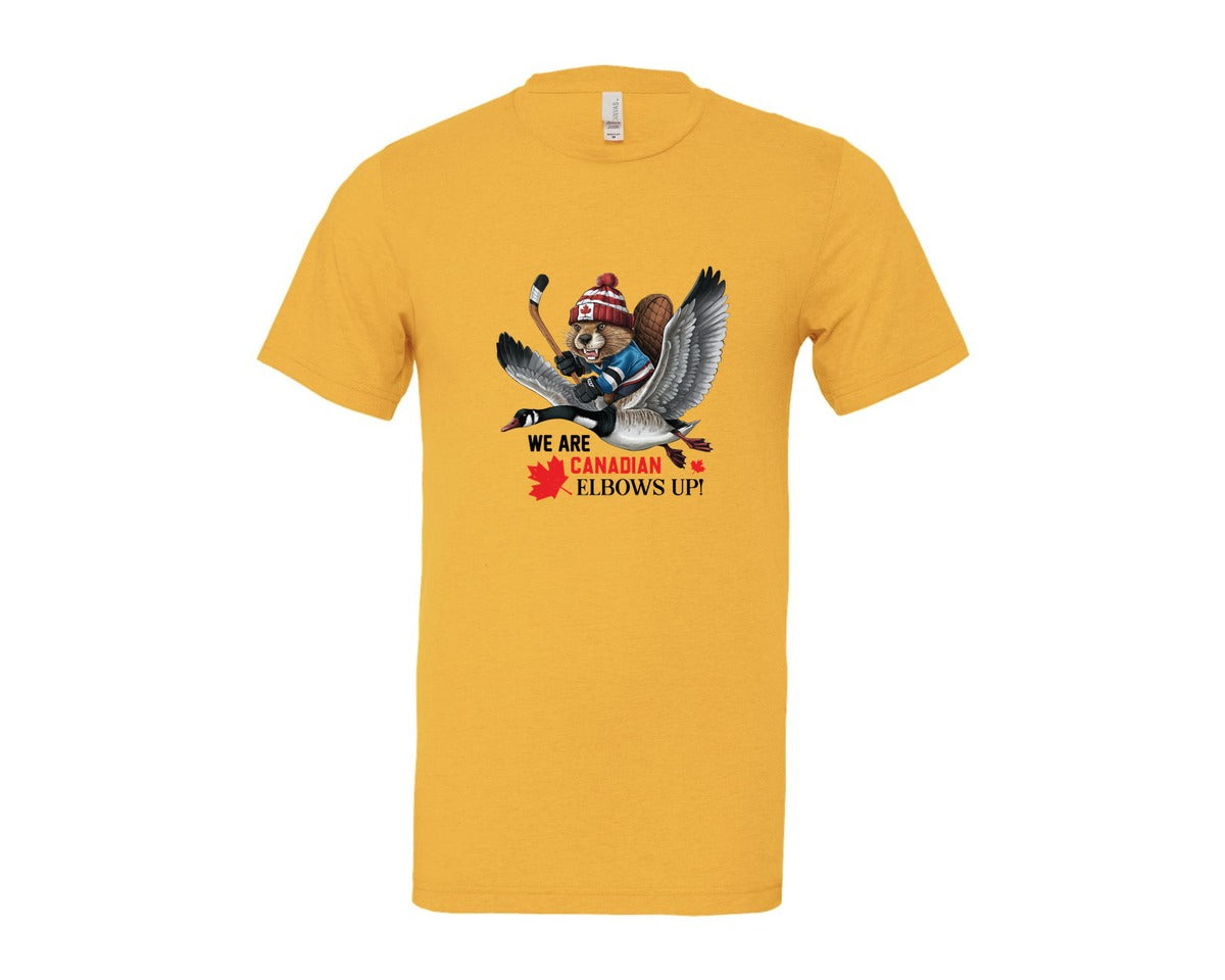 brand:Bella Canvas|color:Heather Yellow Gold|We Are Canada Elbows Up 2 Graphic T-Shirt