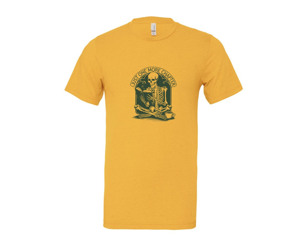 brand:Bella Canvas|color:Heather Yellow Gold|Just One More Chapter Skeleton Coffee 2 Graphic T-Shirt